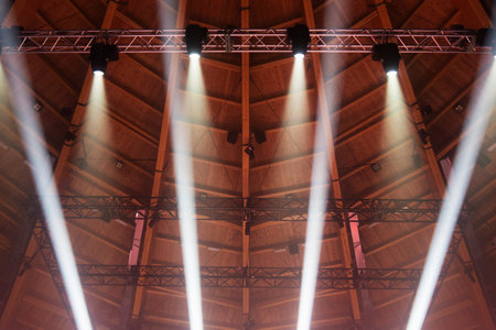 rays of light on stage in a concert hallの写真素材
