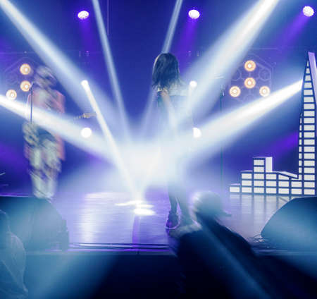 rays of light on stage in a concert hallの写真素材