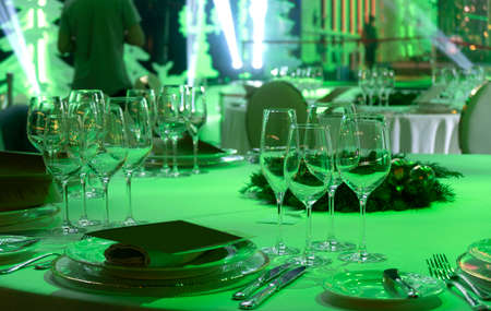 Close up picture of empty glasses in restaurant. Selective focus.