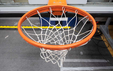 close-up of basketball hoop in a sports hall , sport object.の写真素材