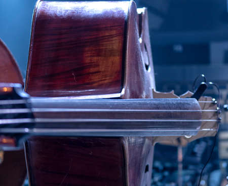 double bass in the orchestra pit before a concertの写真素材