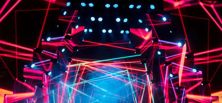 stage lighting in the theater and at the concert. Lighting equipment on an empty stage.