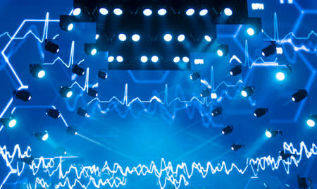stage lighting in the theater and at the concert. Lighting equipment on an empty stage.