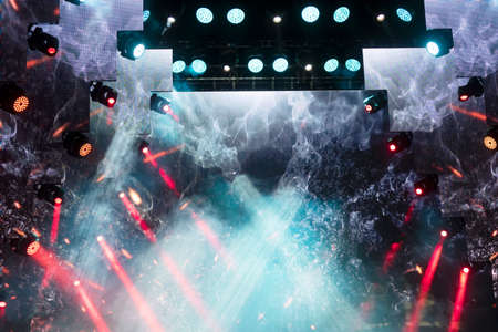 stage lighting in the theater and at the concert. Lighting equipment on an empty stage.