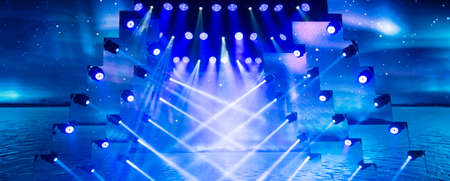 stage lighting in the theater and at the concert. Lighting equipment on an empty stage.の写真素材