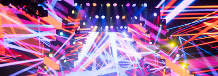 stage lighting in the theater and at the concert. Lighting equipment on an empty stage.の写真素材