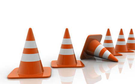 3D illustration of traffic cones on white backgroundの写真素材