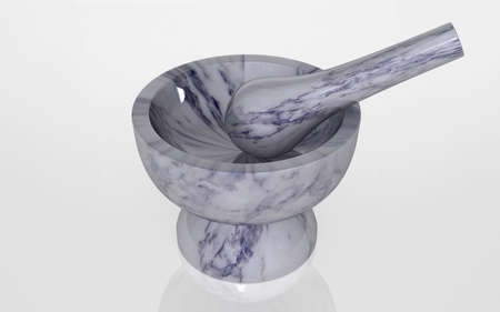 3D illustration of White porcelain mortar and pestle.の写真素材