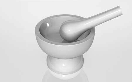 3D illustration of White porcelain mortar and pestle.の写真素材
