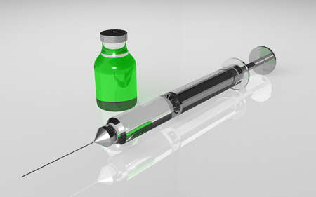 3D illustration of syringe and medicine on white backgroundの写真素材