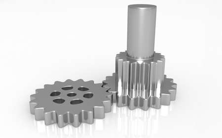 3D illustration of gears on white backgroundの写真素材