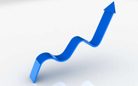 3D illustration of growing arrow on white backgroundの写真素材