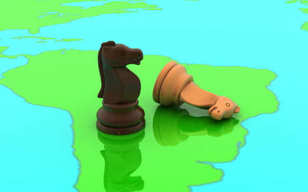 3D chess two king concept on a world mapの写真素材