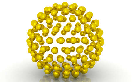 3D illustartion of golden balls on white backgroundの写真素材