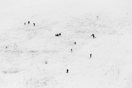 People having fun on the snow during December 2017 on Subasio mountain (Umbria, Italy)の写真素材