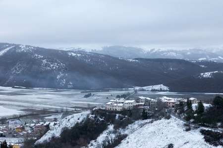 View of Annifo town, near Colfiorito (Umbria), in the middle of winter snow. This little town was...