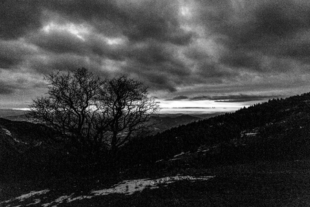 sky at dusk, with mountains layers