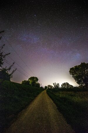 Beautiful view of milky way with a country road in the foreground