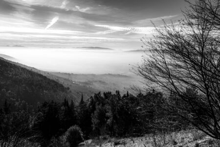 Sea of fog and between mountains and hills.の写真素材
