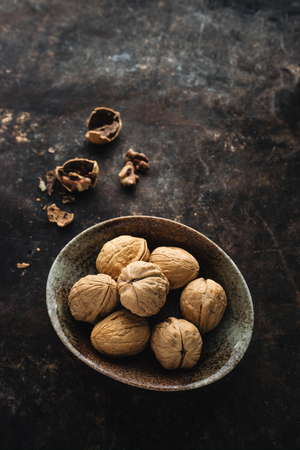 Walnut on rustic backgroundの写真素材