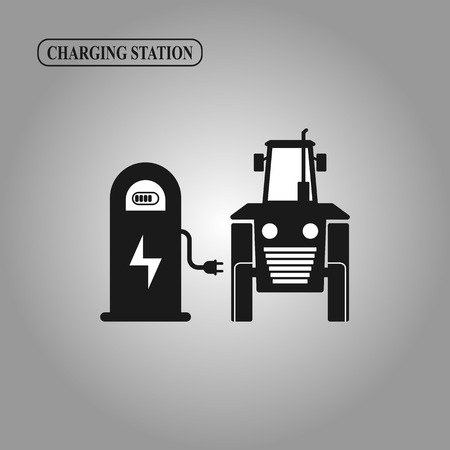 Electric tractor charging station iconのイラスト素材