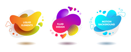 set of colorful fluid abstract geometric shapes with lines and dots for backdrops and bannersのイラスト素材