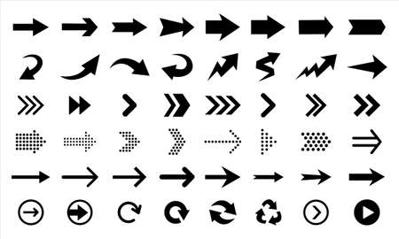 Black flat arrows and direction pointers in setのイラスト素材
