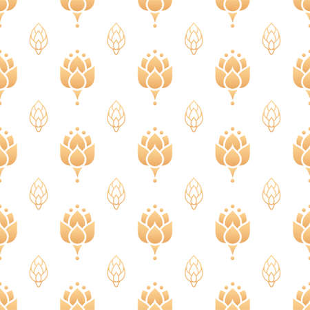 Lotus seamless vector pattern. Chinese floral seamless pattern. Gold decoration elements of lotus flowers on white background. Floral, oriental, japanese, asian vector background. Print texture.のイラスト素材