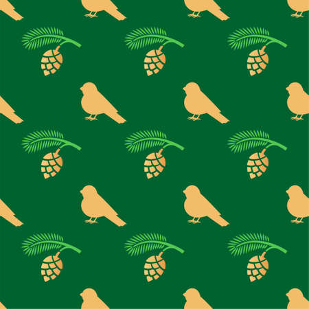 Christmas seamless pattern. Branch with a cone and a bullfinchのイラスト素材