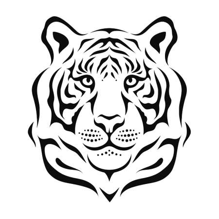 Tiger head in outline, stylized vector illustrationのイラスト素材