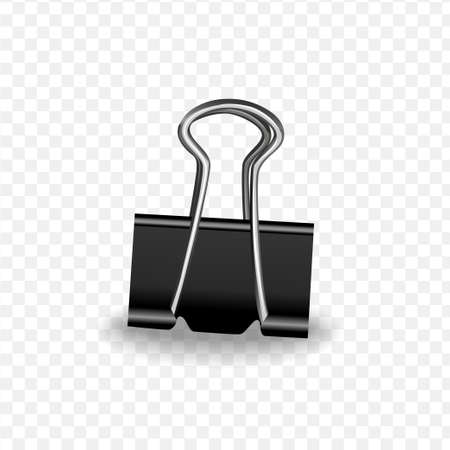 Office metal black clip with shadow, realistic vector illustrationsのイラスト素材