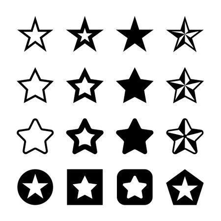 Star shapes flat icons in different styles. Vector collection of black star illustrationsのイラスト素材