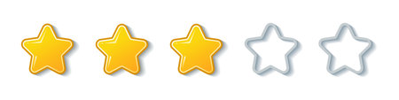 Stars rating panel design template for web and app. Five gold glossy star shapes iconsのイラスト素材