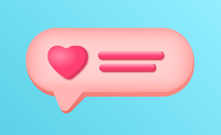3d cloud with message. Vector illustration with heart symbol for social media communicationのイラスト素材