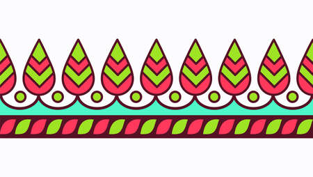 Indian seamless floral pattern with paisley, flowers and leaves. Asian traditional horizontal plant patternのイラスト素材