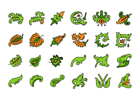 Indian plant decorative elements. Vector collection. Asian floral patternsのイラスト素材