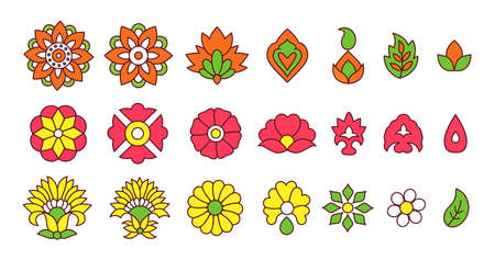 Indian floral patterns with flowers and leaves. Vector collection. Asian traditional plant patterns setのイラスト素材