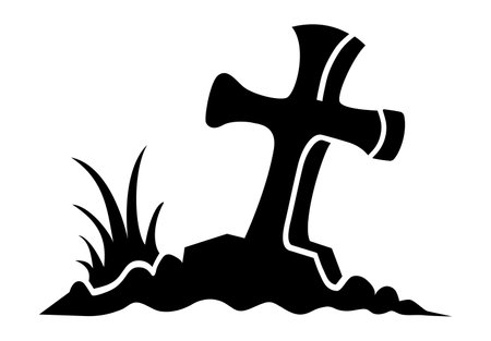 Grave with cross silhouette. Halloween illustration. Halloween stickerのイラスト素材