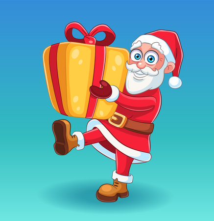 Santa Claus with gift box. Cartoon character vector illustrationのイラスト素材