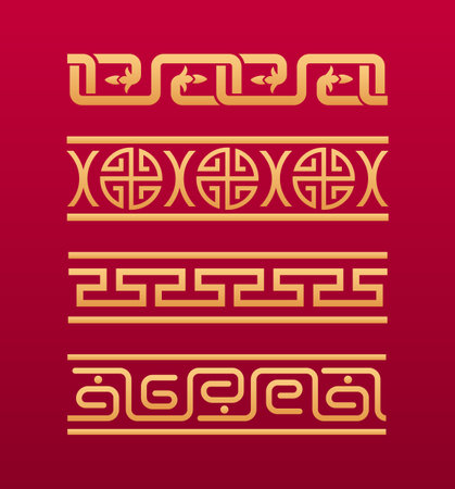 Chinese geometric pattern. Gold chain with floral elements. Asian decorative elementsのイラスト素材