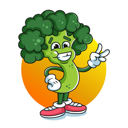 Broccoli cartoon character vector illustration. Stylized mascotのイラスト素材