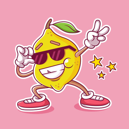 Lemon cartoon character vector illustration. Stylized mascotのイラスト素材