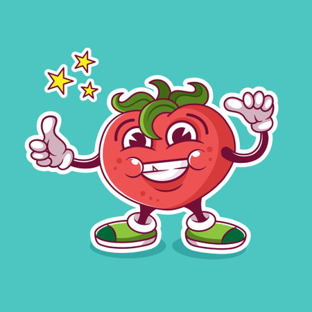 Tomato cartoon character vector illustration. Stylized mascotのイラスト素材