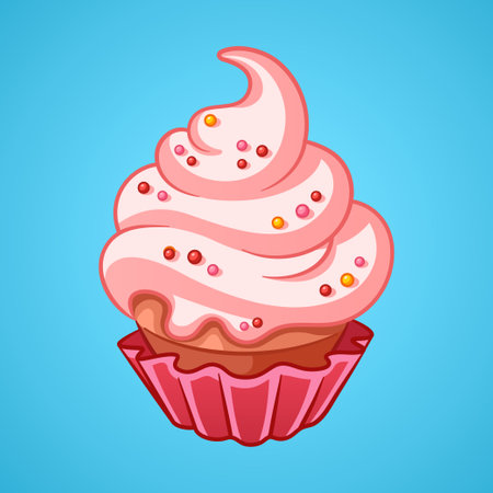 Cupcake illustration. Hand-drawn pink cake vector illustrationのイラスト素材