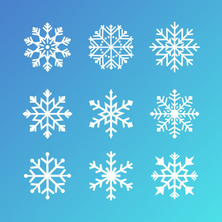 Snowflakes vector set. Snowflake flat icons collection for Christmas decorations and ornaments. Snowflake simple illustrationsのイラスト素材