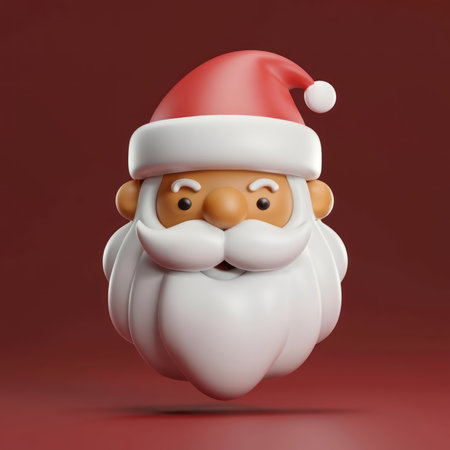 Santa Claus Head 3d Icon render. Cartoon 3d illustration. Santa Claus head toy. Santa 3d clip art isolated. Clip art for New Year and Christmas holidaysの素材