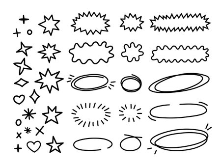 Scribble doodle line shapes set. Hand drawn design elements collection. Black brush strokes bundle.のイラスト素材