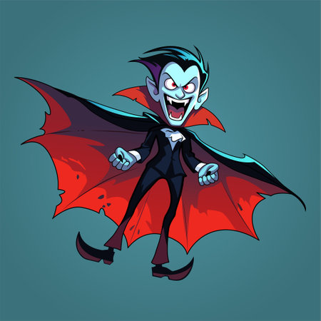 Laughing vampire Dracula cartoon character illustration. Halloween sticker in comic styleのイラスト素材