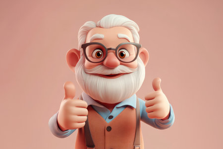 3d smiling old man showing thumb up gesture. 3d cartoon character illustration. Portrait of happy grandfather. People feelings and expressions conceptの写真素材