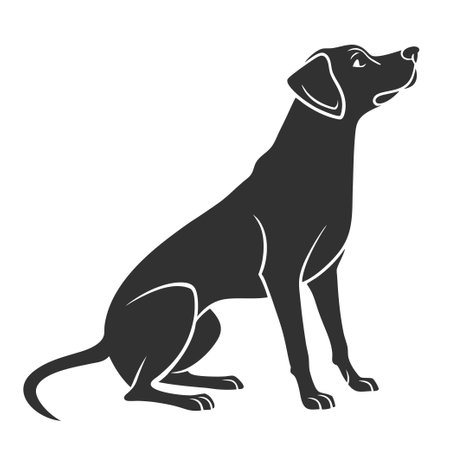 Dog silhouette illustration isolated on white background. Sitting dog flat black illustrationの写真素材